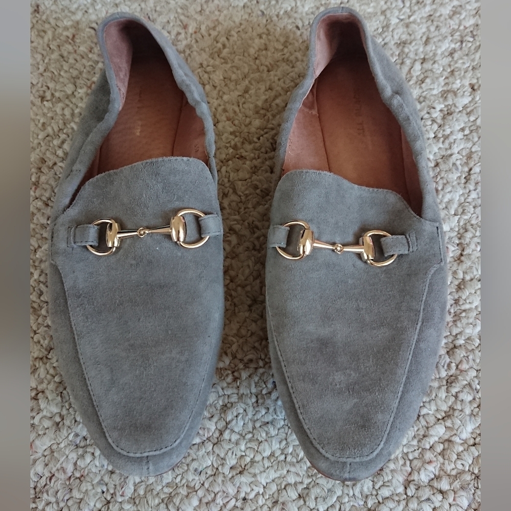 ALL BLACK gray suede horsebit Loafers with Gold Accent size 8